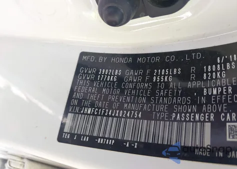 2018 Honda Civic Ex-T from USA, damaged, VIN JHMFC1F34JX024754